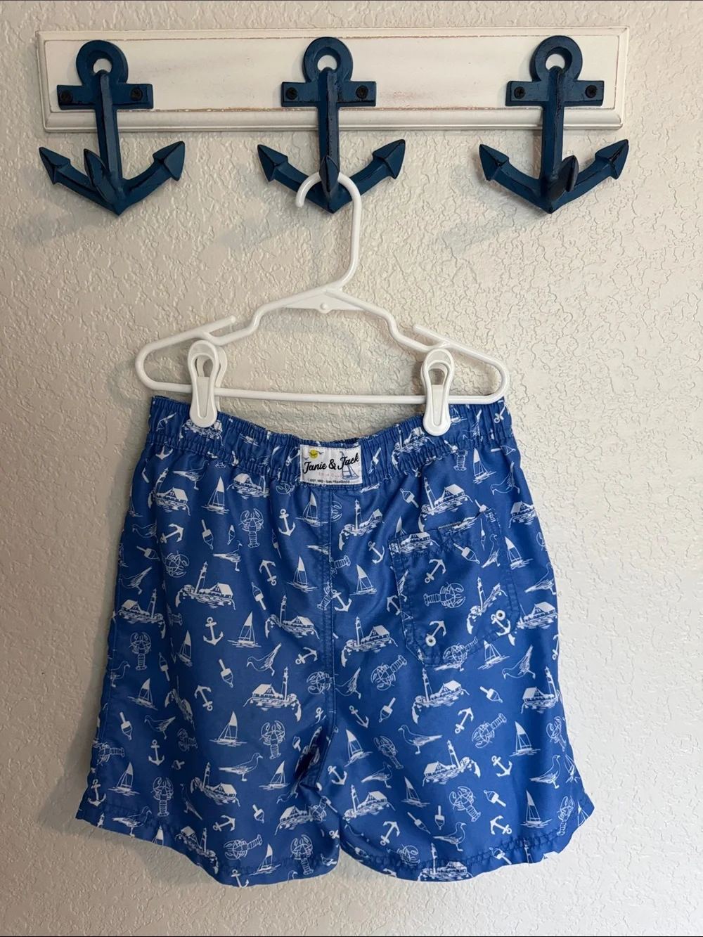 Janie and Jack blue Nautical Print Swim Shorts